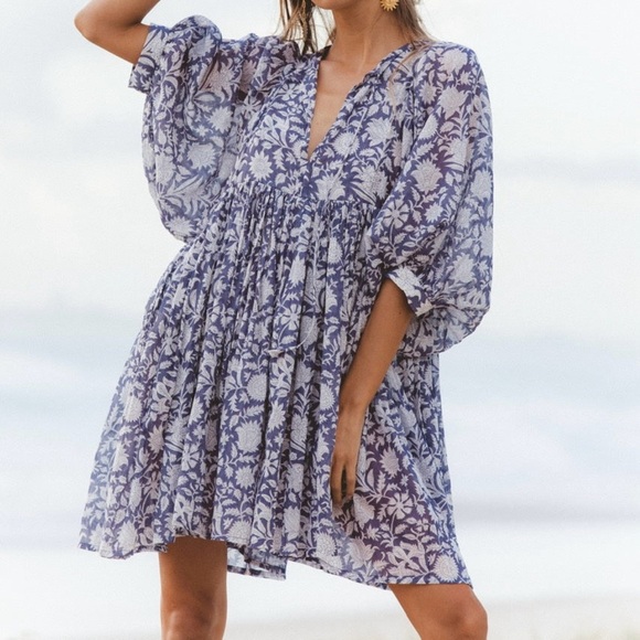 Daughters of India Kyra Mini Dress Iris Blue Size S Size Small Cotton 100% - Picture 1 of 5